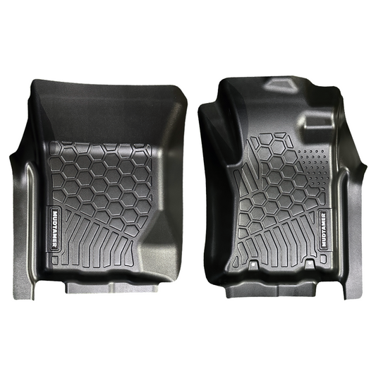 Front set of MUDTAMER floor mats for the 2024 Mitsubishi MV Triton on a white background