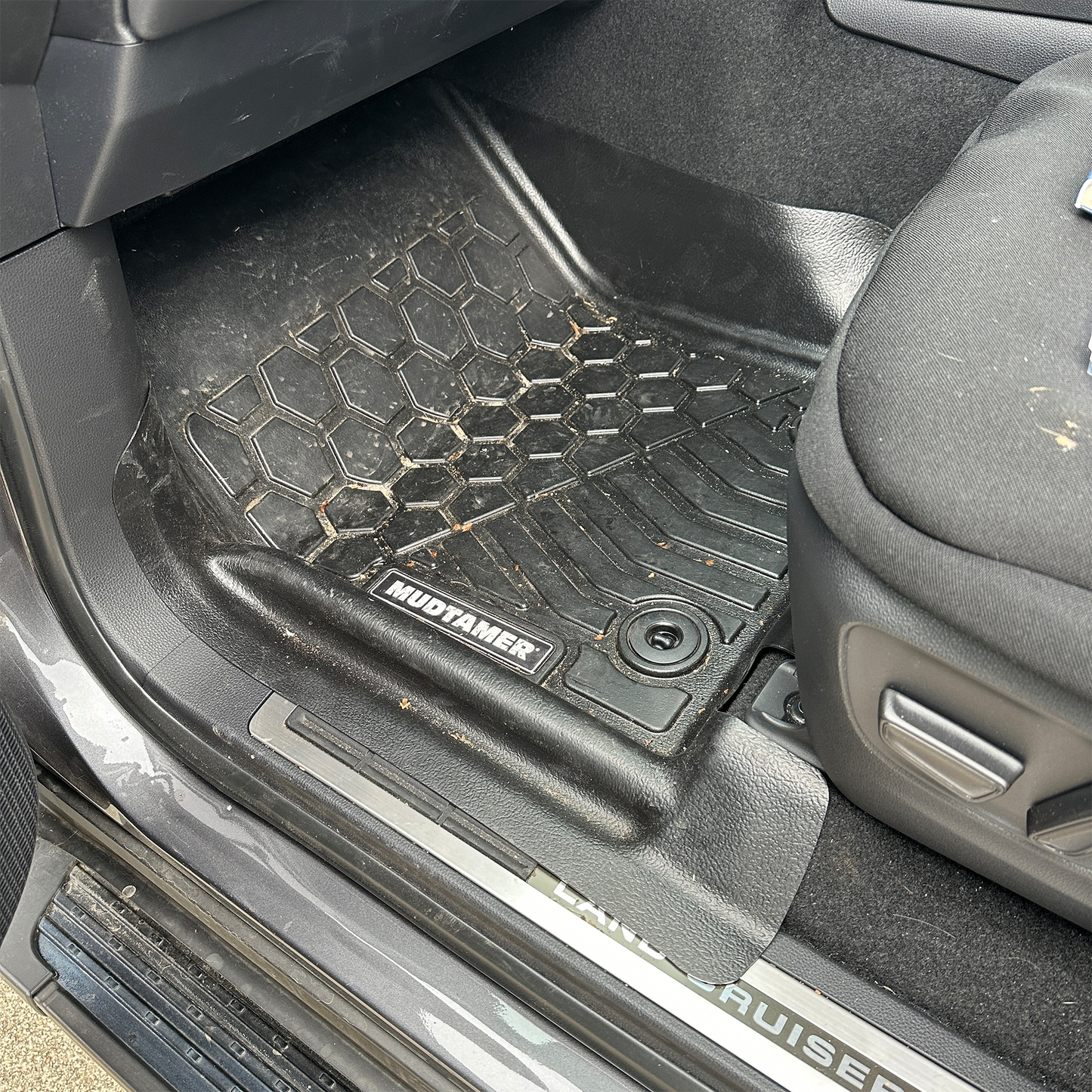 Front passenger side MUDTAMER floor mat installed in a Toyota Landcruiser 300 Series